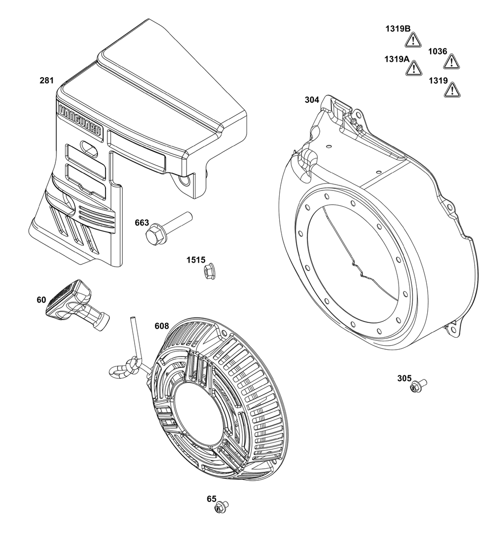 Blower Housing Group Diagram and Parts List for 12V332-0146-01 100000 - 19Z999 Briggs and Stratton Engine